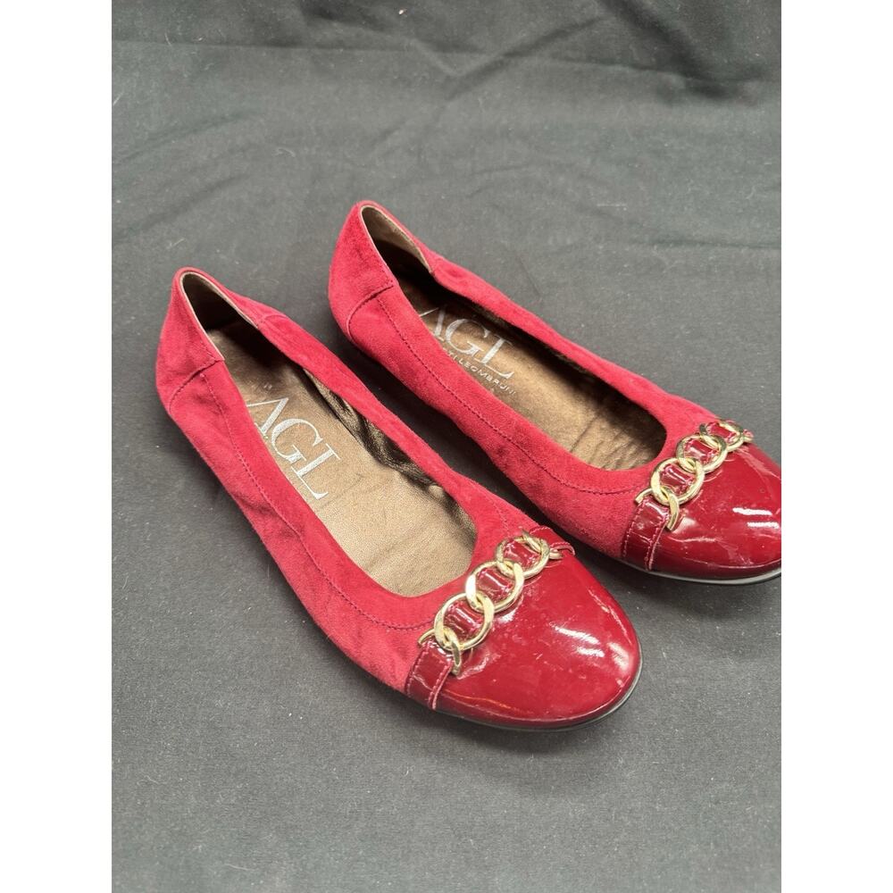 AGL Attilio Giusti Leombruni Red Wine Buckles Ballet Flats Size 39 Sz 8.5 - Picture 4 of 10